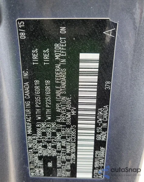 2015 Lexus Rx 350 Base z USA, uszkodzony, nr VIN 2T2BK1BA0FC339575